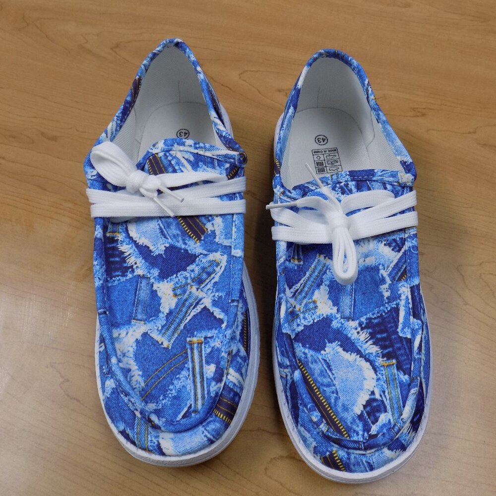 Light Denim with Gold Zippers Print Slip on Shoe - Men's 10